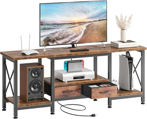 Miniatura 11 de DUMOS Soporte de TV de 47 pulgadas para televisores de 55 pulgadas, centro de entretenimiento con estación de carga (2AC+USB + tipo C), mesa consola