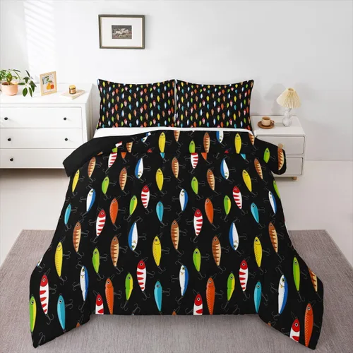 Miniatura 26 de Erosebridal Juego de edredón de tiburón, tamaño individual, juego de ropa de cama de vida oceánica para niños y niñas, color verde azulado