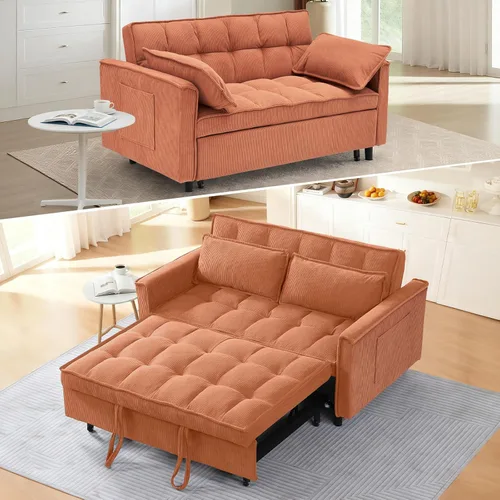 Miniatura 23 de CAPCAEK - Sofá cama convertible 3 en 1, sofá biplaza de terciopelo moderno con cama extraíble, sofá de salón pequeño con respaldo reclinable, negro