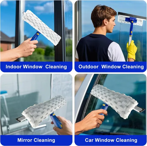 Miniatura 6 de Limpiador de escobilla de ventana de 60 pulgadas, kit de herramientas de limpieza de ventanas 2 en 1, kit de lavado de ventanas con poste