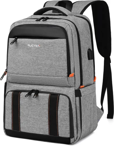 Miniatura 10 de Mochila de almuerzo, mochila con aislamiento térmico para hombres y mujeres, mochila para portátil con protección RFID y puerto USB, Negro, 15,6