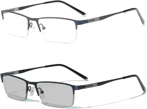 Miniatura 8 de laureles Anteojos de lectura fotocromáticos para hombres de negocios cuadrados de metal con medio marco para lectores de lentes fotocromáticos Negro