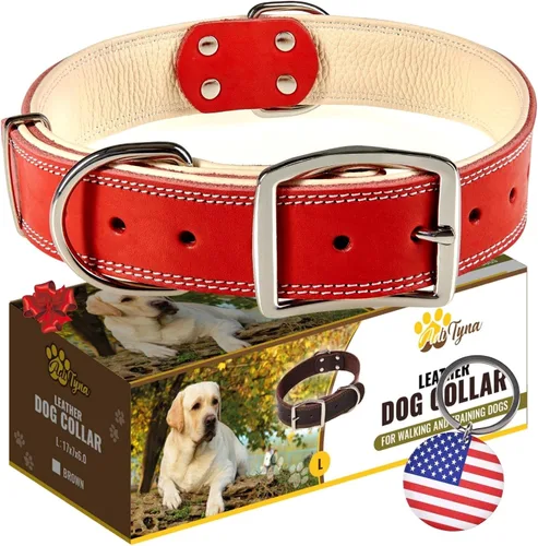 Miniatura 25 de ADITYNA Collar de perro de cuero rosa resistente para perros grandes, forrado con cuero suave, collar de perro para caminar, entrenar y senderismo