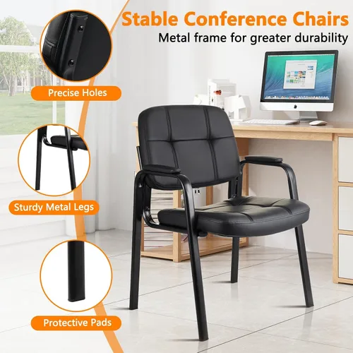Miniatura 5 de CLATINA Silla de recepción de oficina con reposabrazos acolchado de cuero regenerado, silla ergonómica para sala de espera, vestíbulo, reunión, Negro