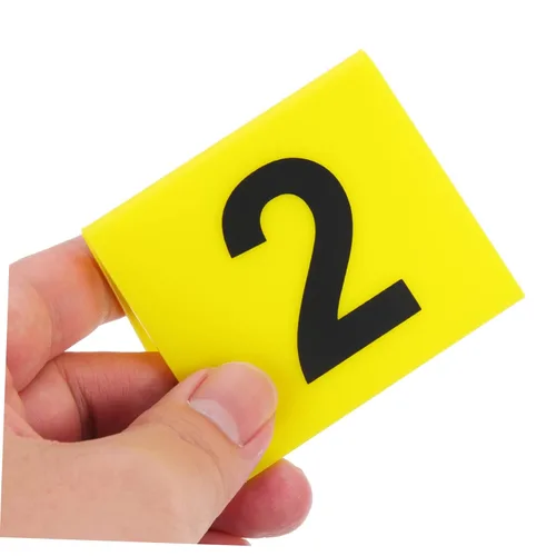 Miniatura 4 de 10 Uds. Marcadores de evidencia Escena del crimen Señalización amarilla para decoraciones de escena del crimen Tarjetas de números de mesa Amarillo