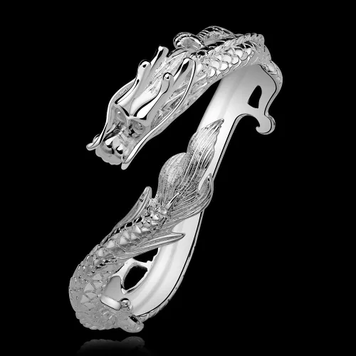 Miniatura 2 de Pulsera de plata de ley 925 antigua con dragón chino elegante para señora caballero