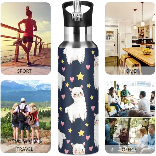 Miniatura 5 de Cute White Alpacas Insulated Water Bottle 20 Oz, BPA-Free Sports Water Bottle with Straw Leakproof Water Bottles