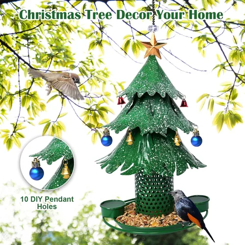 Miniatura 2 de Comederos para pájaros de árbol de Navidad para exteriores, colgantes de metal al aire libre, comederos para pájaros silvestres, cardenal como un