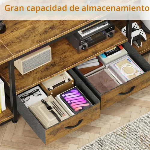 Miniatura 4 de GYIIYUO Soporte de TV LED con montaje y toma de corriente y cajones de tela para TV de 32-85 pulgadas - Centro de entretenimiento y soporte de TV