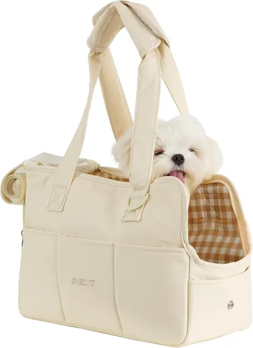 ONECUTE Transportador para perros pequeños, conejos, gatos con bolsillos grandes, bolsa de algodón, transportador para perros de lado suave, Beige
