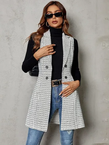 Miniatura 5 de Floerns Chaqueta de chaleco sin mangas con cuello de solapa para mujer con estampado a cuadros