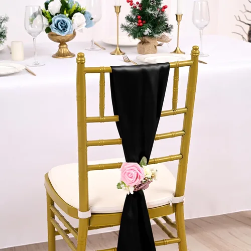 Miniatura 4 de fani 60 cintas de satén negras de 7 x 108 pulgadas para silla, fundas universales para silla, bodas, fiestas de cumpleaños, celebraciones, hoteles
