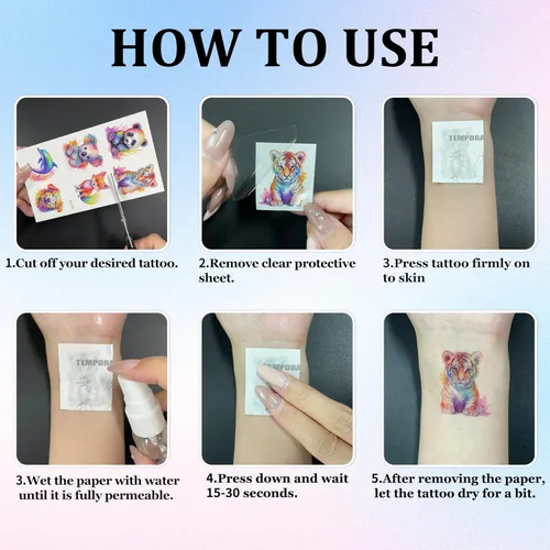 Miniatura 8 de Tatuajes Temporales para Niños - 60 PCS Tatuajes Temporales de Animales para Niños, Niñas y Bebés, Impermeables, Lindas Calcomanías de Tatuajes