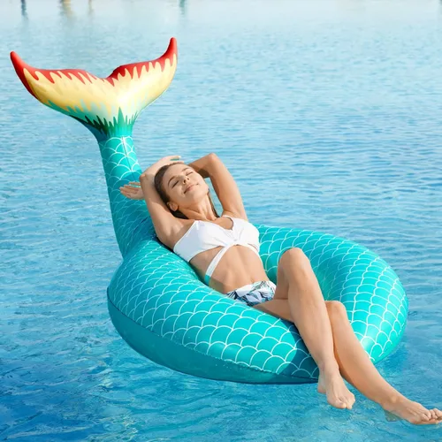 Miniatura 2 de Jasonwell Flotador inflable gigante de cola de sirena con válvulas rápidas, flotadores de piscina, tubo de verano, playa, piscina, fiesta, balsa