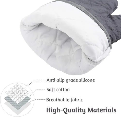 Miniatura 2 de Juego de 4 guantes de horno y soportes para ollas, guantes de horno resistentes al calor 572F, forro de algodón suave con superficie antideslizante