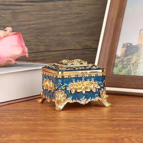 Miniatura 6 de Hipiwe Caja de Joyería de Metal Vintage - Pequeño Organizador de Baratijas Caja para Anillos con Patrón de Rosas, Caja de Almacenamiento de Joyas
