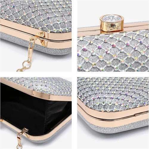 Miniatura 6 de Dasein Bolso de mano con diamantes de imitación para mujer, bolsa de noche brillante con cierre de cristal para fiesta formal de graduación, boda