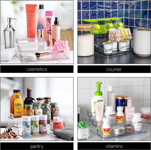 Miniatura 4 de SIMPLEMADE Organizador de especias de 3 niveles, estante de almacenamiento versátil para cocina, baño, dormitorio y oficina, juego de 1, transparente
