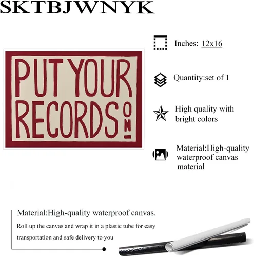 Miniatura 2 de Impresión artística retro para pared, póster "Put Your Records On", arte de pared moderno de mediados de siglo, impresión Put Your Records pintada a