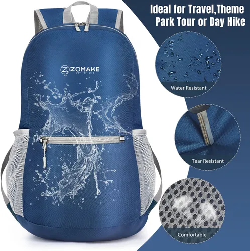 Miniatura 4 de ZOMAKE Mochila ultra ligera y compactable Mochila de senderismo resistente al agua, Mochila pequeña Mochila de camping al aire libre plegable y Azul