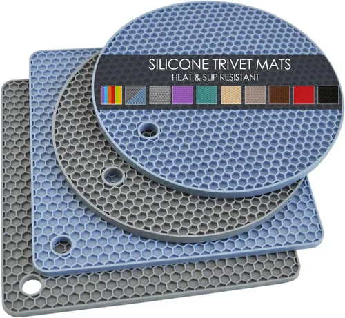 Miniatura 46 de Salvamanteles de silicona para platos calientes, soportes multiusos para ollas, 4 unidades, 2 tamaños de 7 pulgadas y 9 pulgadas, resistentes al 03