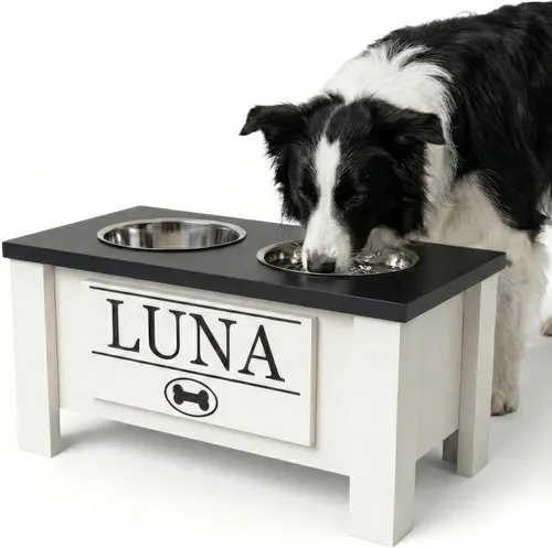 Miniatura 11 de GrooveThis Woodshop Soporte Personalizado de Cuenco Elevado para Perros de Tamaño Grande, Mediano, Pequeño y Extra Pequeño - Cuencos de Acero Negro