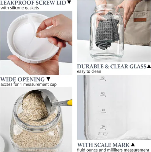 Miniatura 3 de Paquete de 2 tarros de vidrio transparente de boca ancha de 1 galón con tapa, tapa de rosca hermética resistente con junta de silicona - tarro Mason