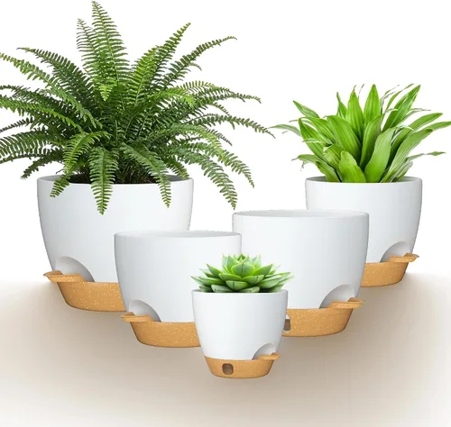 Miniatura 16 de 8/7/6.5/6/5.5/5 Inch Self Watering Pots for Indoor Outdoor Plants, Set of 6 Large Plastic Planters with Visual Water Window, Drainage Holes &