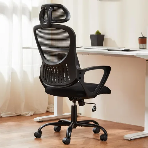 Miniatura 10 de Sweetcrispy Silla de escritorio para computadora de oficina, ergonómica, con respaldo alto, de malla, con ruedas y reposacabezas ajustables, cómodo