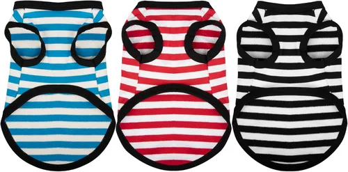 Miniatura 9 de Paiaite 3 piezas de camisa para perro a rayas de color oscuro, camisas sin mangas de algodón para cachorros, ropa transpirable para mascotas