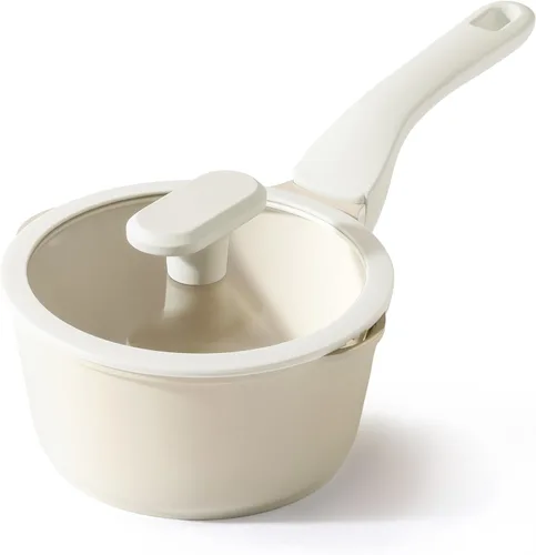 Miniatura 25 de PRICUSIS Cacerola antiadherente de cerámica con tapa, olla no tóxica de 1.3 cuartos de galón con boquillas de vertido, totalmente revestida, 100%