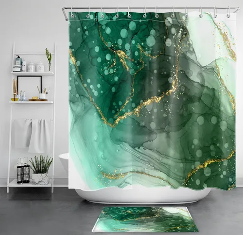 Miniatura 12 de LB Cortina de ducha abstracta de mármol, textura de mármol rosa y negro, cortina de ducha de arte moderno para baño, 60 x 72 pulgadas, tela
