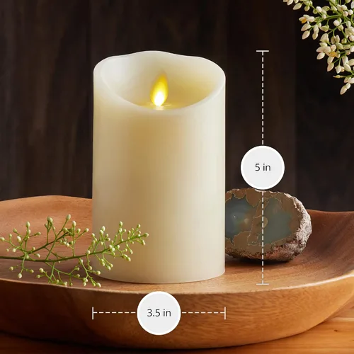 Miniatura 6 de Luminara Vela LED sin llama con borde festoneado, color marfil, 3.5 x 5 pulgadas, pilar de cera real, llama móvil con pilas, con temporizador, sin