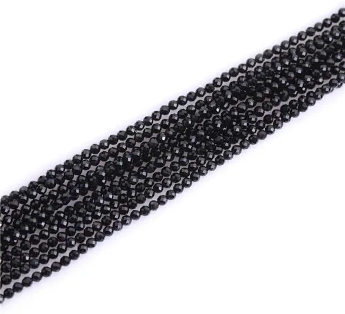 JOE FOREMAN Cuentas de turmalina negra para hacer joyas, piedras preciosas naturales, semipreciosas, 0.079 in, redondas, facetadas de 15 pulgadas