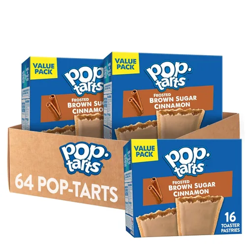 Pop-Tarts - Tostadas, alimentos para el desayuno, bocadillos para niños, paquete de valor, azúcar moreno con glaseado y canela (64 Pop-Tarts)