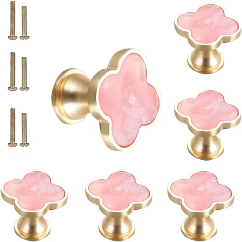 Miniatura 11 de 6 piezas de manijas de pomo de trébol de cuatro hojas de latón, pomos dorados para gabinetes, cajones, cómodas, muebles, cocina, armario, baño