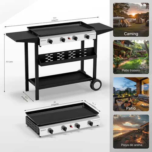 Miniatura 6 de ROVSUN - Parrilla portátil de 4 quemadores de propano con bandeja esmaltada antiadherente, parrilla de gas de 40,000 BTU con encendido electrónico