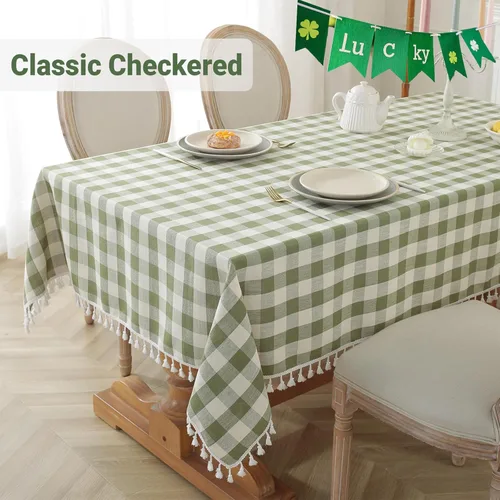 Miniatura 3 de Laolitou - Mantel a cuadros cuadrado lavable, resistente, de lino de algodón, a cuadros de búfalo, con borla, mantel de gingham para primavera