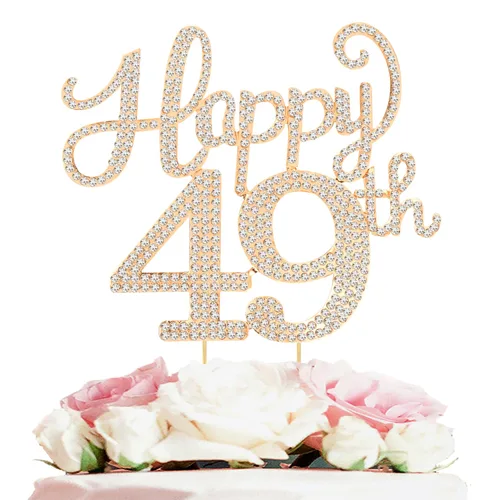Miniatura 133 de LASKYER Decoración de feliz cumpleaños número 10, decoración de pastel de diamantes de imitación dorados de 10º cumpleaños – Letrero de metal