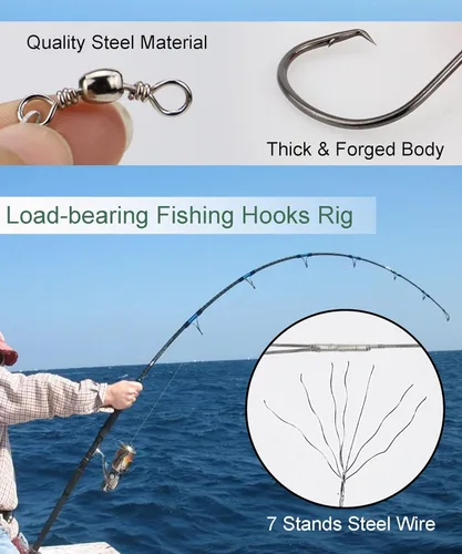 Miniatura 5 de Ganchos circulares de pesca para agua salada, 50 piezas, plataformas de gancho líder para lubina de bagre con ganchos compensados