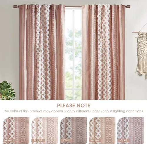 Miniatura 7 de INK+IVY Cortinas Boho para Dormitorio PANEL ÚNICO Cortinas de Ventana para Sala de Estar, 100% Algodón con Rayas de Chenilla Copetuda Estilo Granja