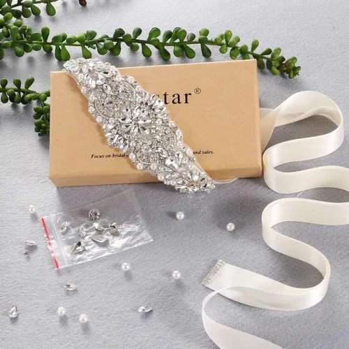 Miniatura 7 de Yanstar Cinturón de novia con diamantes de imitación para boda cinturón hecho a mano cuentas de cristal cinturón de vestido de boda