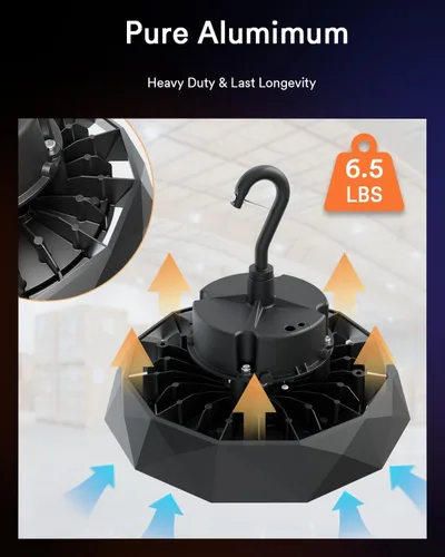 Miniatura 7 de Lumary Smart Bluetooth UFO LED High Bay Light Sensor de movimiento de 100 W, 16,000 lm 5000 K regulables luces de garaje para taller, compatible