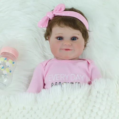 Miniatura 6 de Muñecas Reborn Baby Girl, muñecas realistas de 18 pulgadas con cuerpo completo de silicona de vinilo suave para niñas, muñecas realistas con diadema