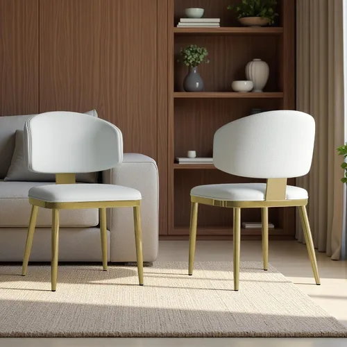Miniatura 13 de Montary Juego de 2 sillas de comedor, modernas sillas de comedor con patas de acero dorado, elegantes sillas de piel sintética beige con respaldo