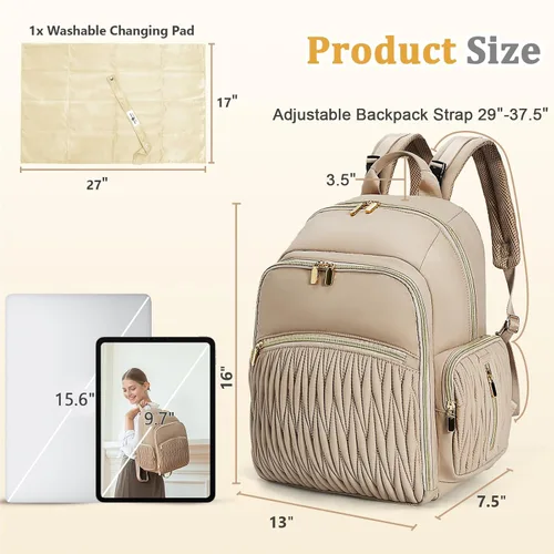 Miniatura 5 de Miss Fong Mochila para pañales – Bolsa acolchada de viaje para bebé con cambiador, 16 bolsillos, impermeable, gran capacidad – Mochila para mamá