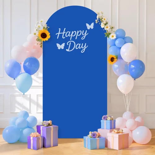 Miniatura 5 de Fundas de arco azul para telón de fondo elástico para arco de boda de 6.6 pies, cubierta de fondo ajustable de elastano cubierta de soporte de arco