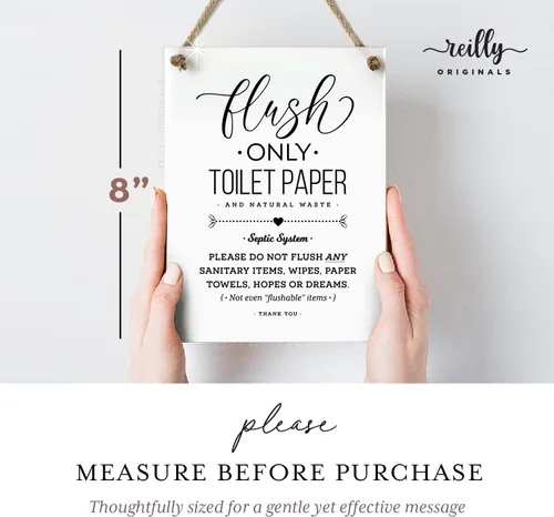 Miniatura 3 de Reilly Originals Papel higiénico con sistema séptico de 6 x 8 pulgadas, con texto en inglés «Not Hopes & Dreams», letrero de baño de diseño, listo