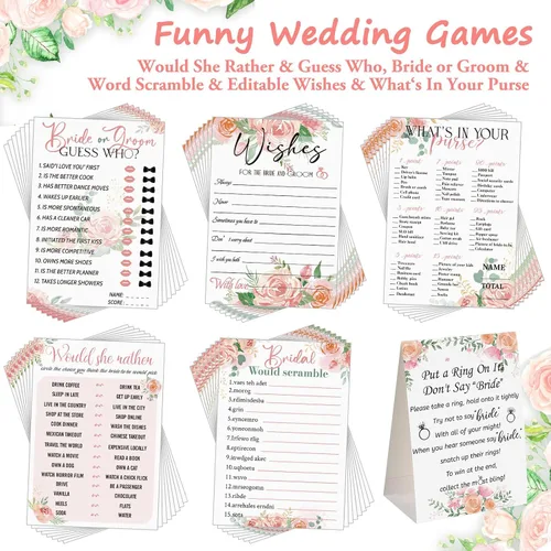 Miniatura 2 de Sosation 331 piezas de suministros para juegos de despedida de soltera, 5 juegos (50 tarjetas cada uno) tarjetas de juegos de boda, 1 juego