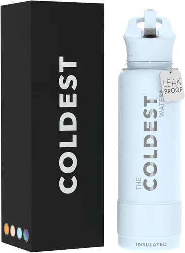 Miniatura 21 de Coldest - Botella para agua con tapa que incluye pajilla, térmica y metálica (acero inoxidable), para hombres y mujeres, color morado